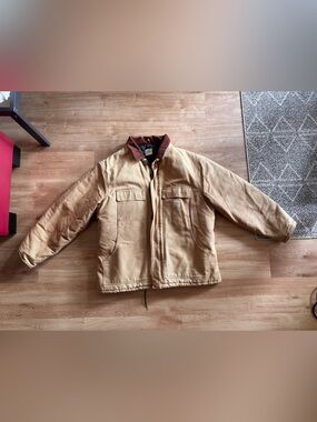 Carhartt Tan Work Jacket with Brown Collar